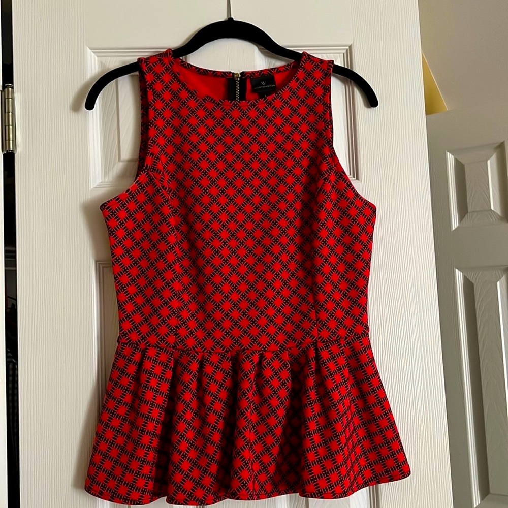 Red and Black sleeveless pleated peplum top